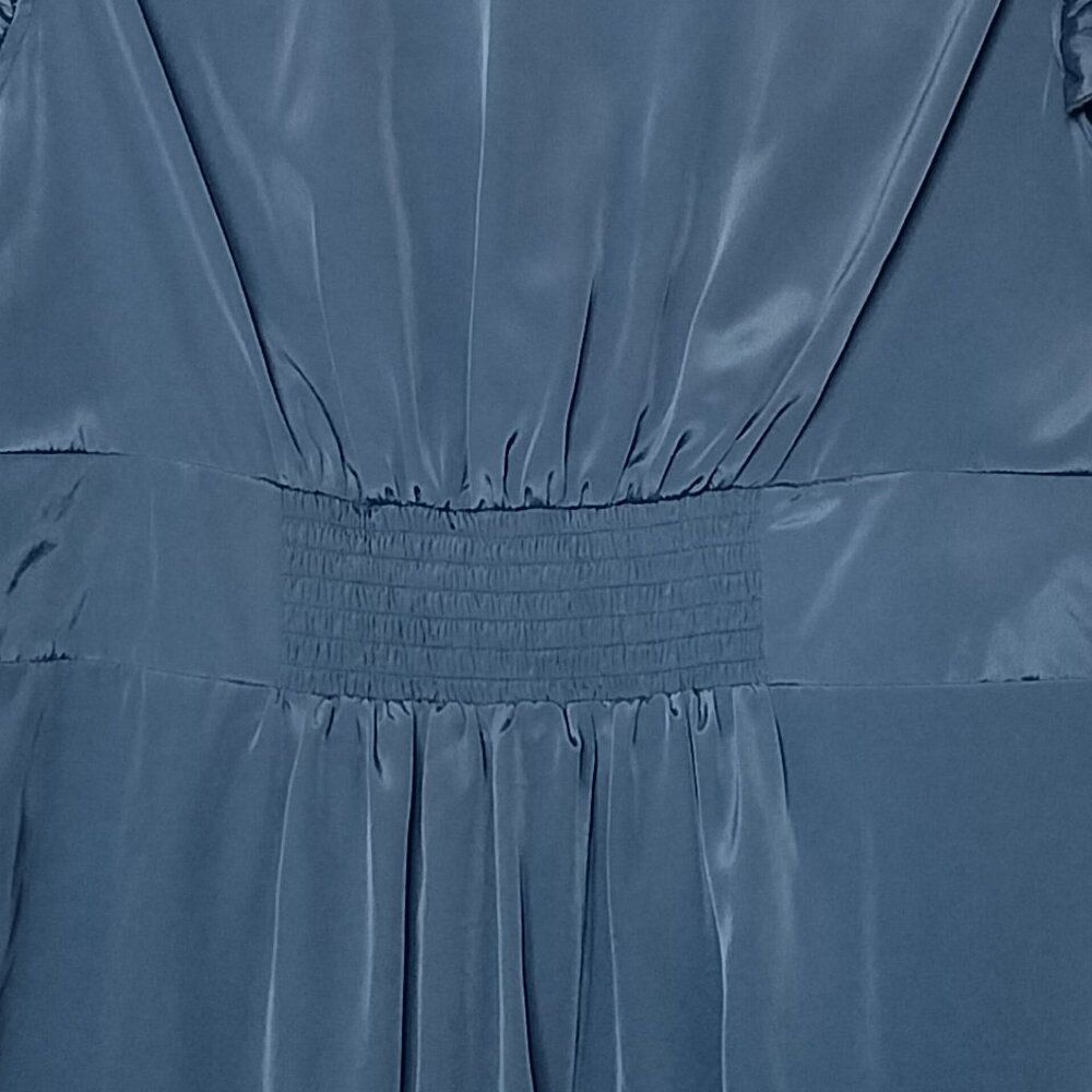 Venus Women's Size 14 Blue Gray Metallic Ruffle Collar Short Sleeve Top - Picture 5 of 8